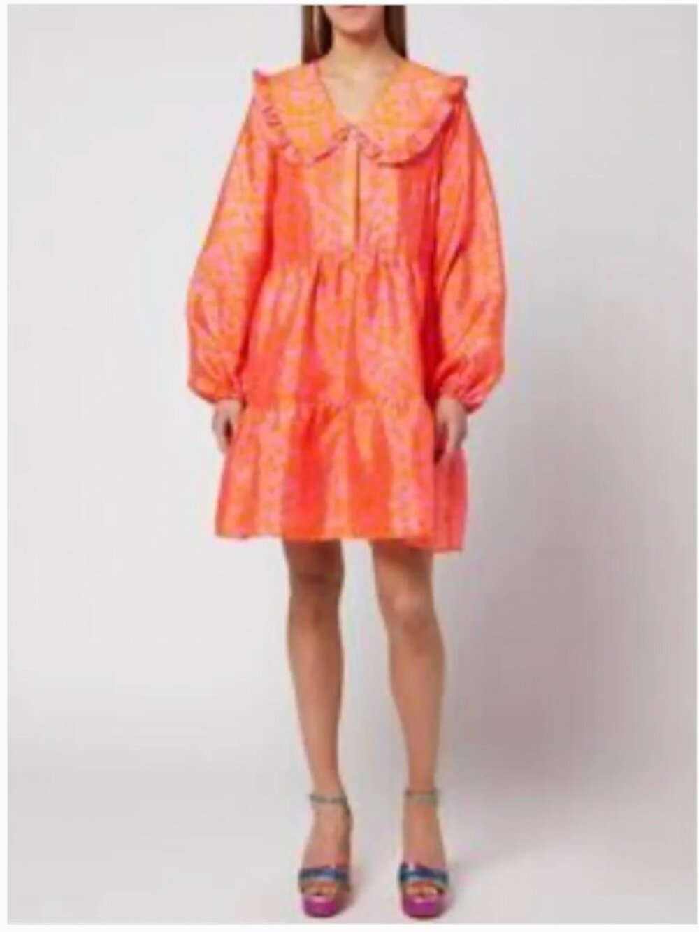 Anthropologie CRAS Mini Long Sleeve Orange Pink Hearts Dress size 40 US L